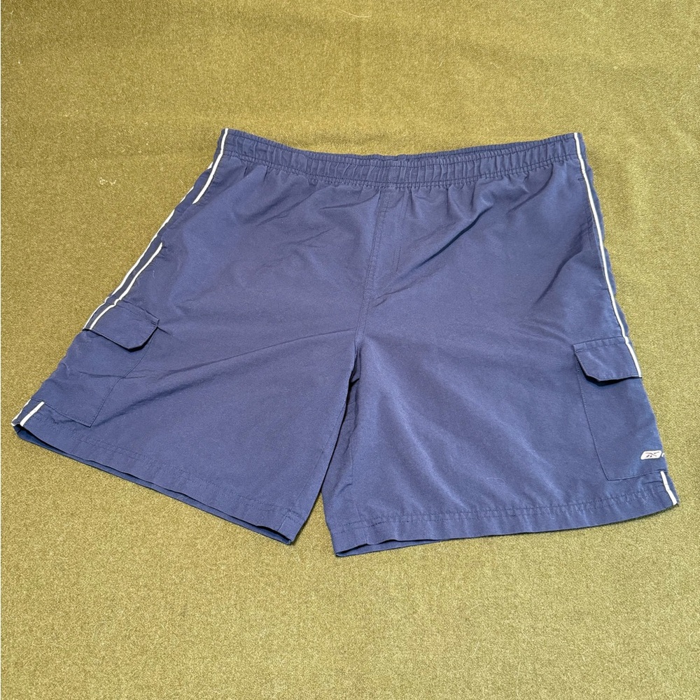 Vintage 2000s Y2K Blue White Striped Reebok Athletic Cargo Shorts Men’s Size L